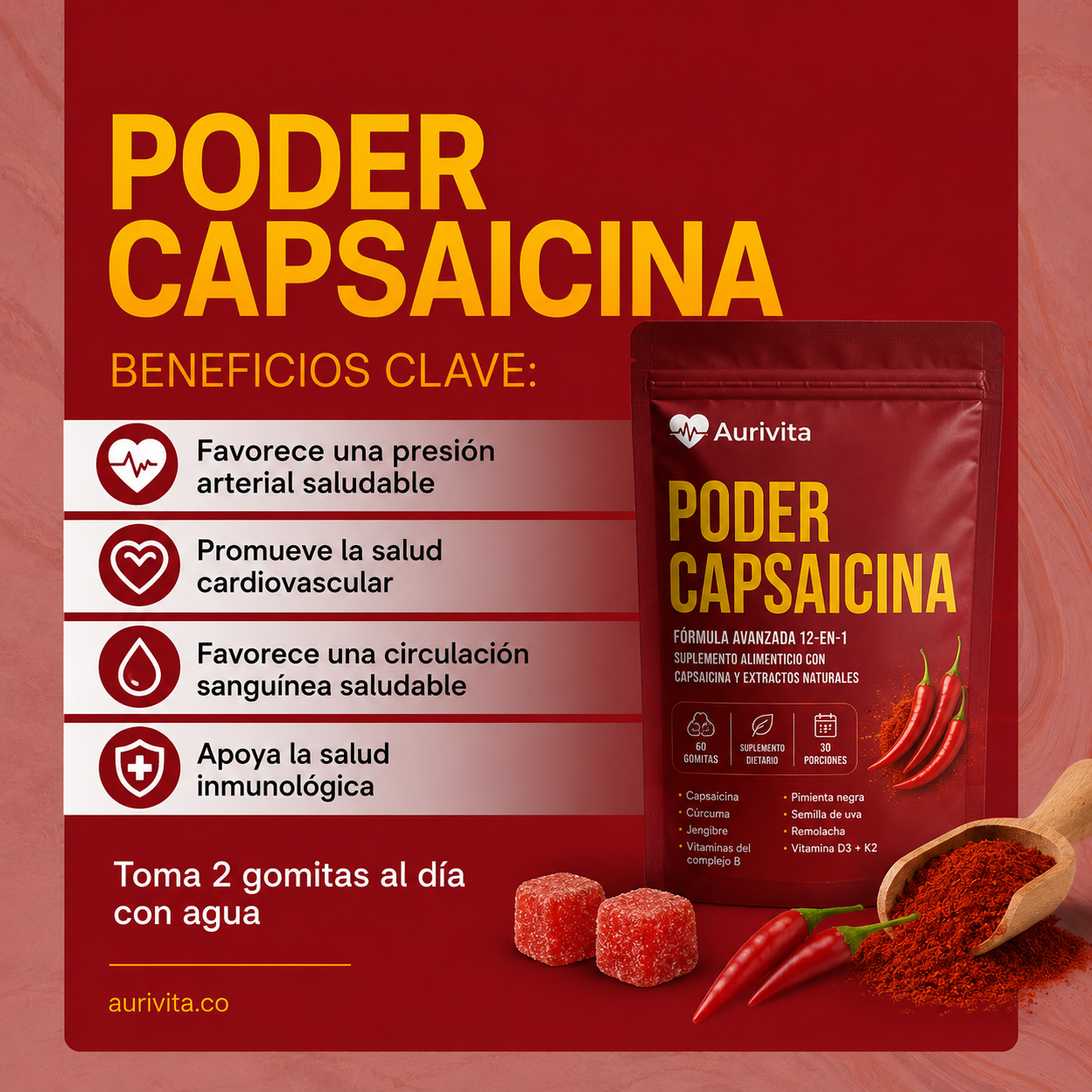 Gomitas de pimienta de cayena suplemento cardiovascular